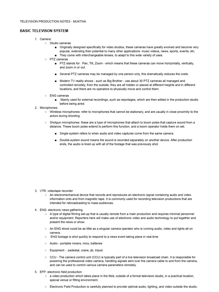 Television Production Equipment Guide | PDF | Video | Camera