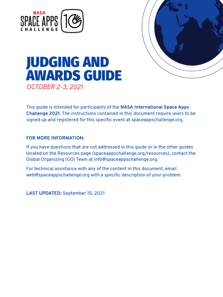 Space Apps 2021 Judging and Awards Guide | Download Free PDF | Nasa