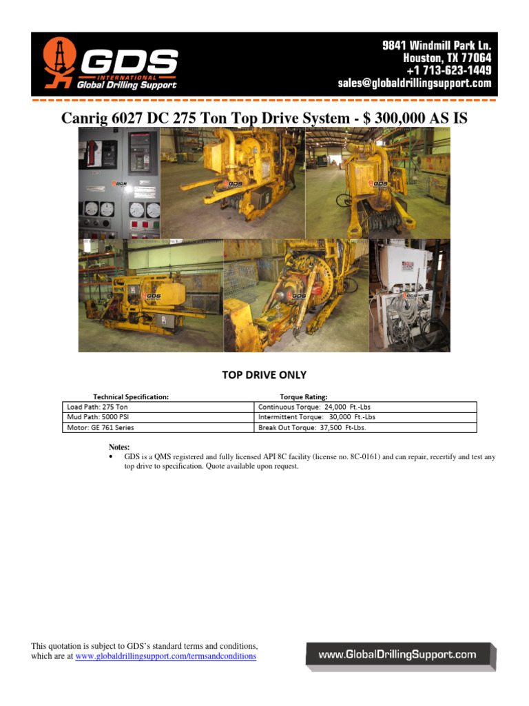 Canrig 6027 Top Drive Quotation | PDF | Home & Garden | Technology ...
