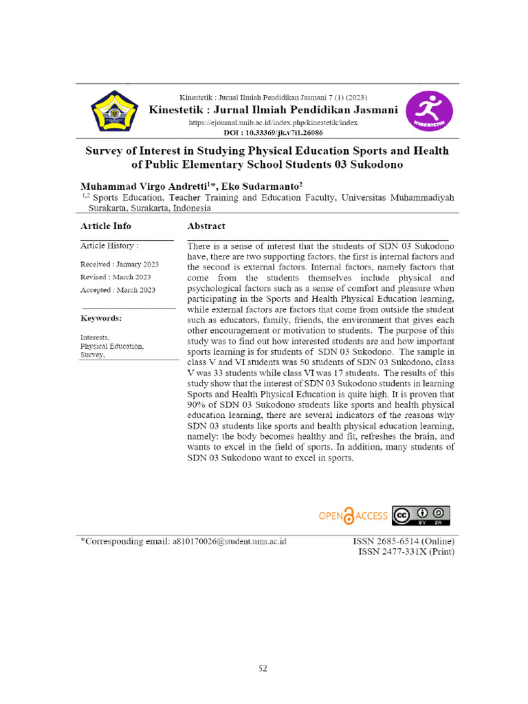 View Of Survey Of Interest In Studying Physical Education Sports And