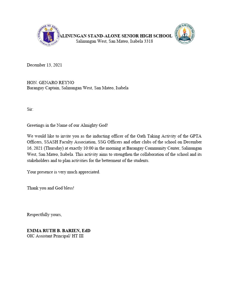letter for oath taking PDF