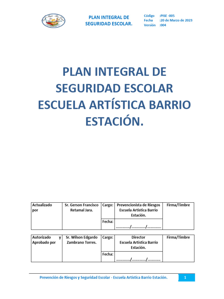 Plan Integral de Seguridad Escolar 2023 | PDF | Primeros auxilios | Robo
