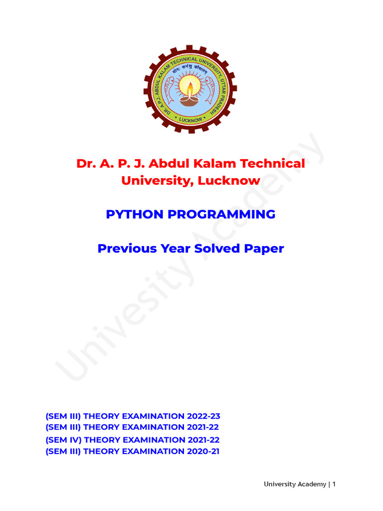 Sample python programming previous year solved paper aktu pdf
