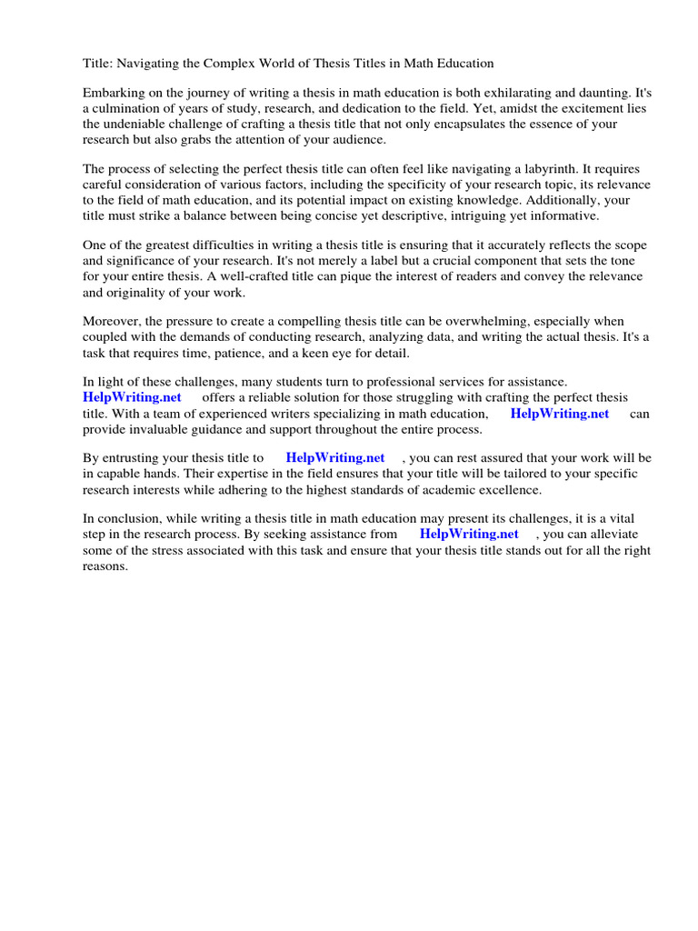 Thesis Titles in Math Education | PDF | Thesis | Mathematics
