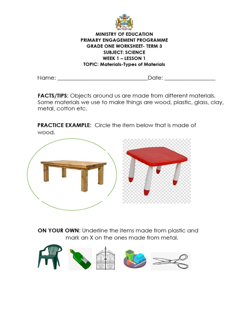 Grade 1 Science Materials Worksheets | PDF | Force | Sun