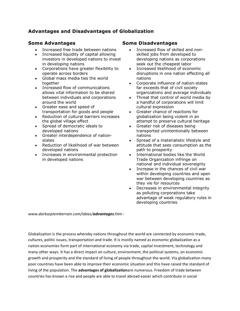 Advantages and Disadvantages of Globalization | PDF
