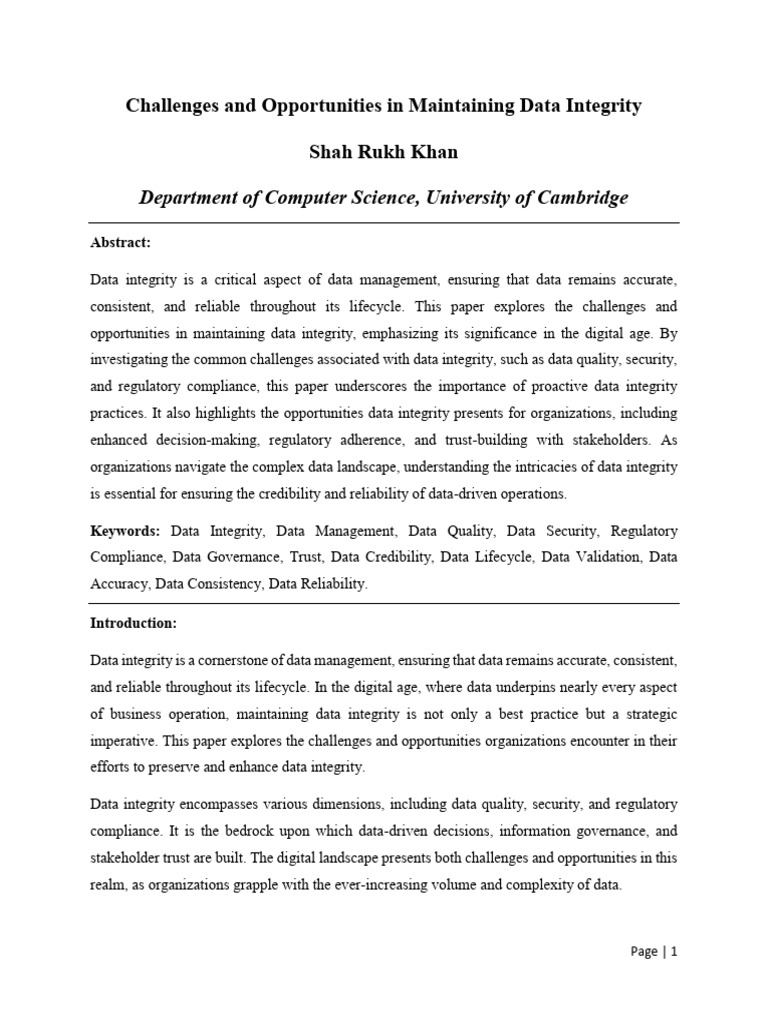 Data Integrity Challenges and Solutions | PDF | Computer Security ...
