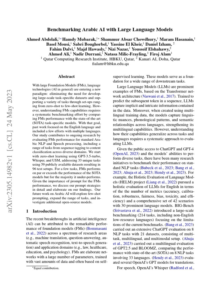 Arabic AI Benchmarking with LLMs | PDF | Speech Recognition | Arabic