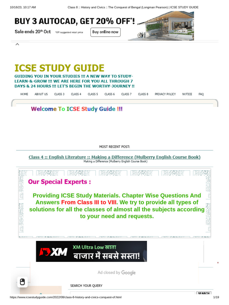 Class 8 __ History and Civics __ the Conquest of Bengal (Longman