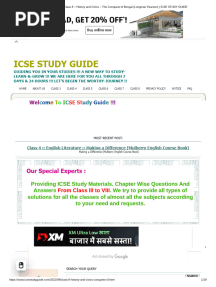 Class 8 - History and Civics - The Conquest of Bengal (Longman Pearson) - ICSE STUDY GUIDE