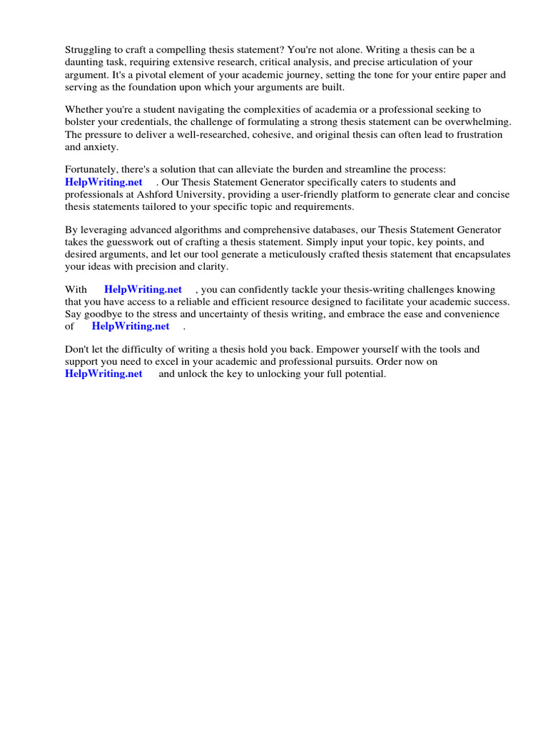 Thesis Statement Generator Ashford University | PDF | Essays | Thesis