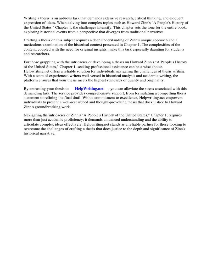 Howard zinn a peoples history of the united states chapter 1 thesis