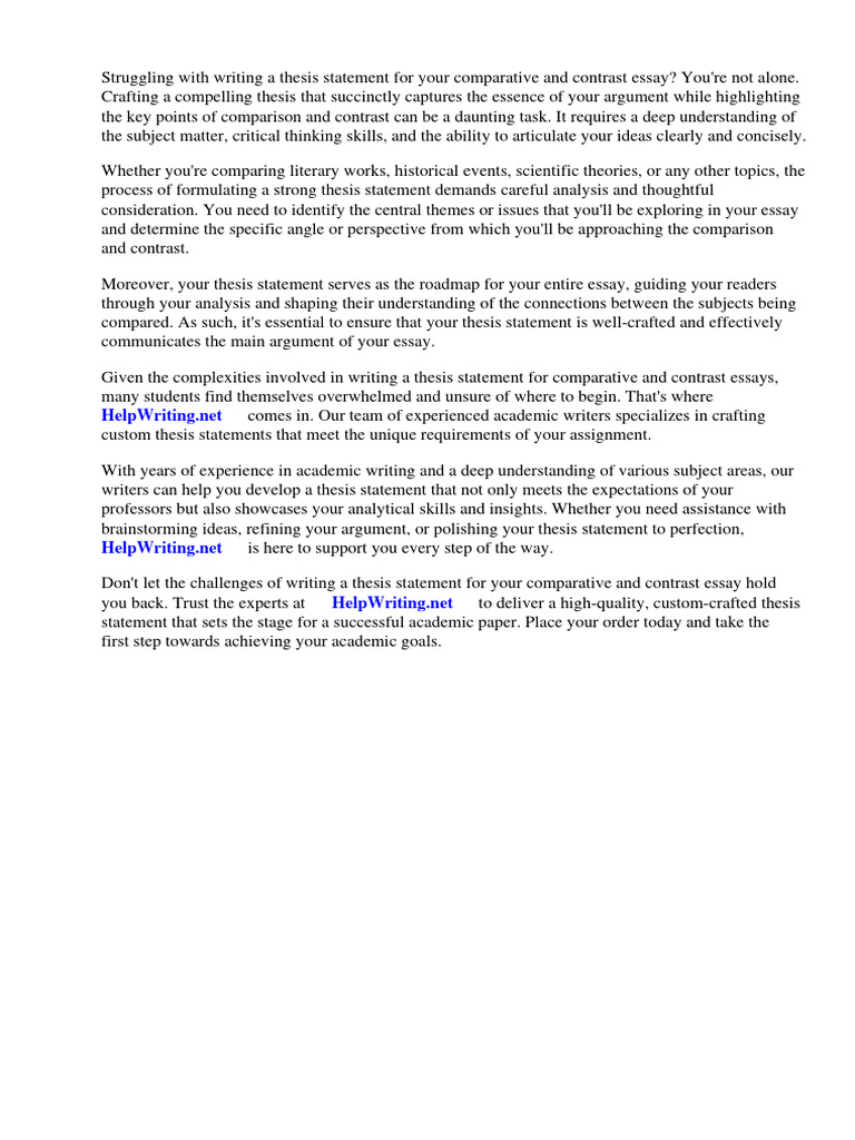 Thesis Statement For Comparative and Contrast Essays | PDF | Essays ...