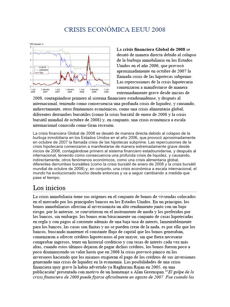 Crisis Económica de EE. UU. 2008: Causas y Efectos | PDF | Gran ...