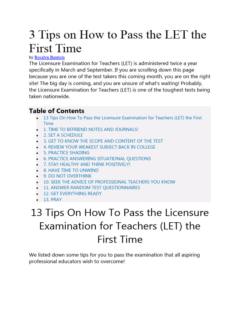 Tips to Pass the LET Exam Successfully | PDF | Questionnaire | Reason