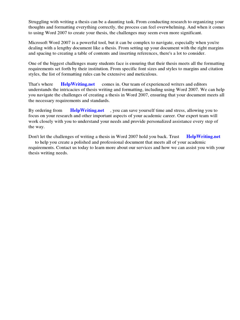 Thesis Writing In Word 2007 Guide Pdf Thesis Microsoft Word