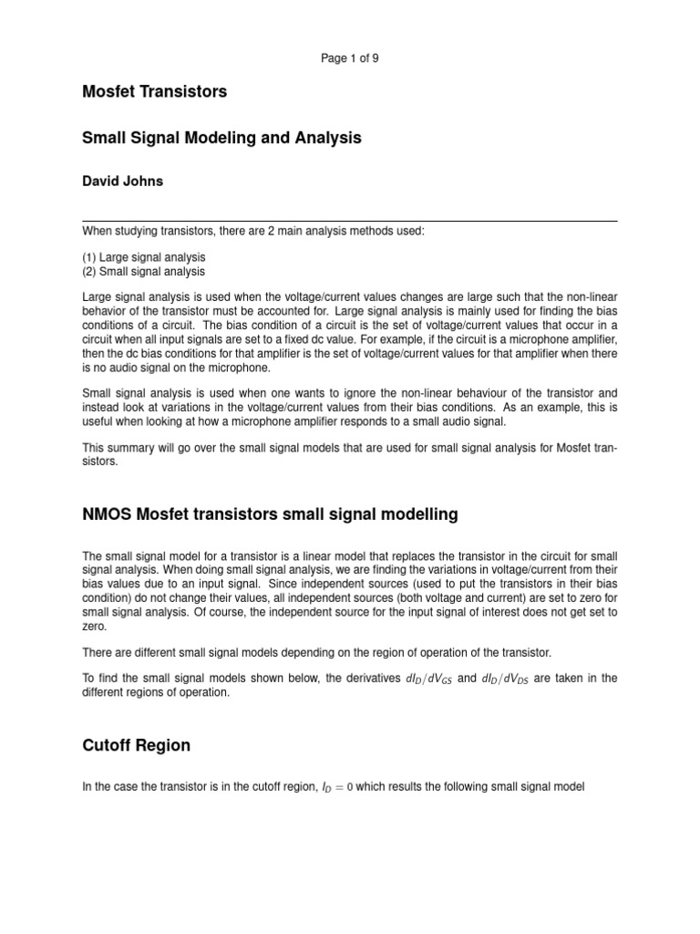 MOSFET Small Signal Analysis Guide | PDF | Mosfet | Amplifier