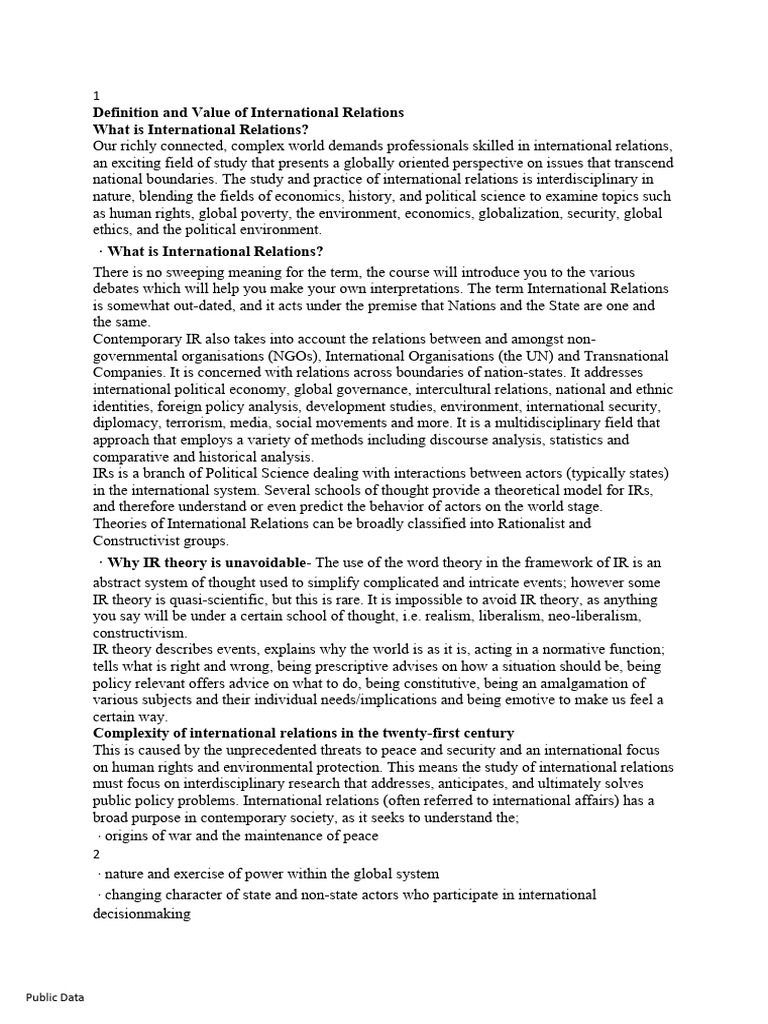 Introduction To Ir - Levels of State Behaviour | PDF | International ...