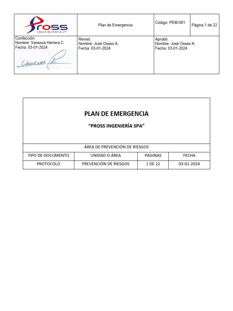 Plan de Emergencia Pross | PDF | Riesgo | Transporte