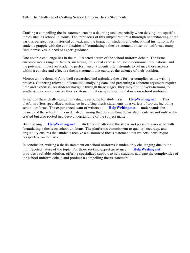 School Uniform Thesis Statements PDF Essays Thesis