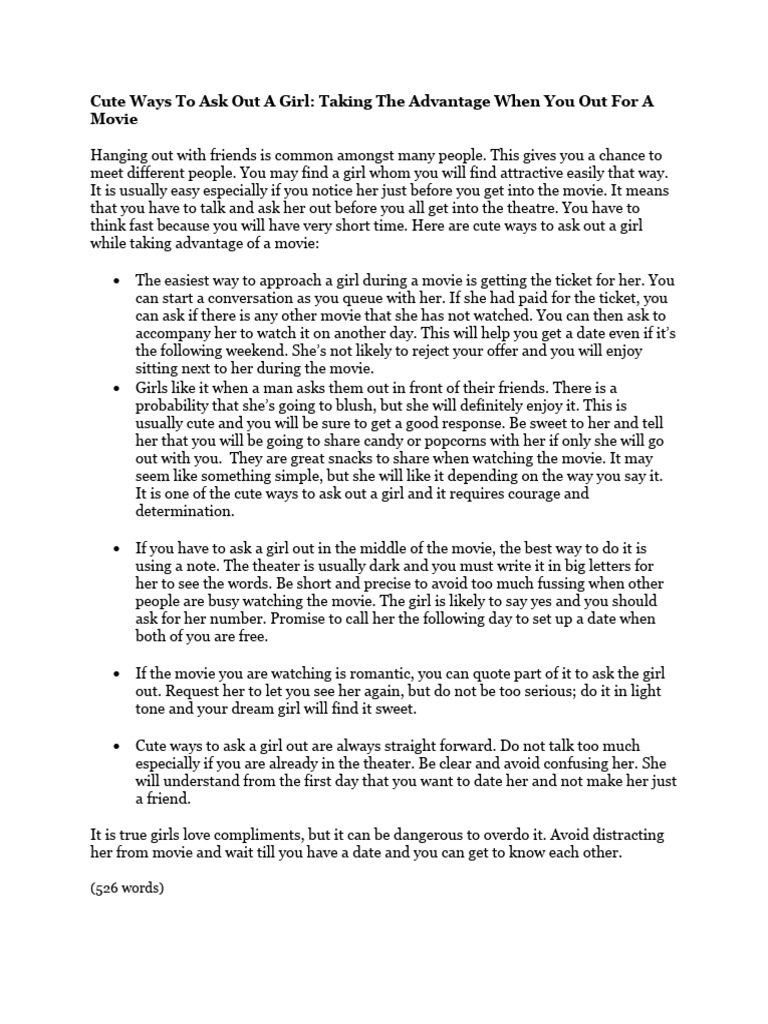 Cute ways to ask out a girl 526 words pdf