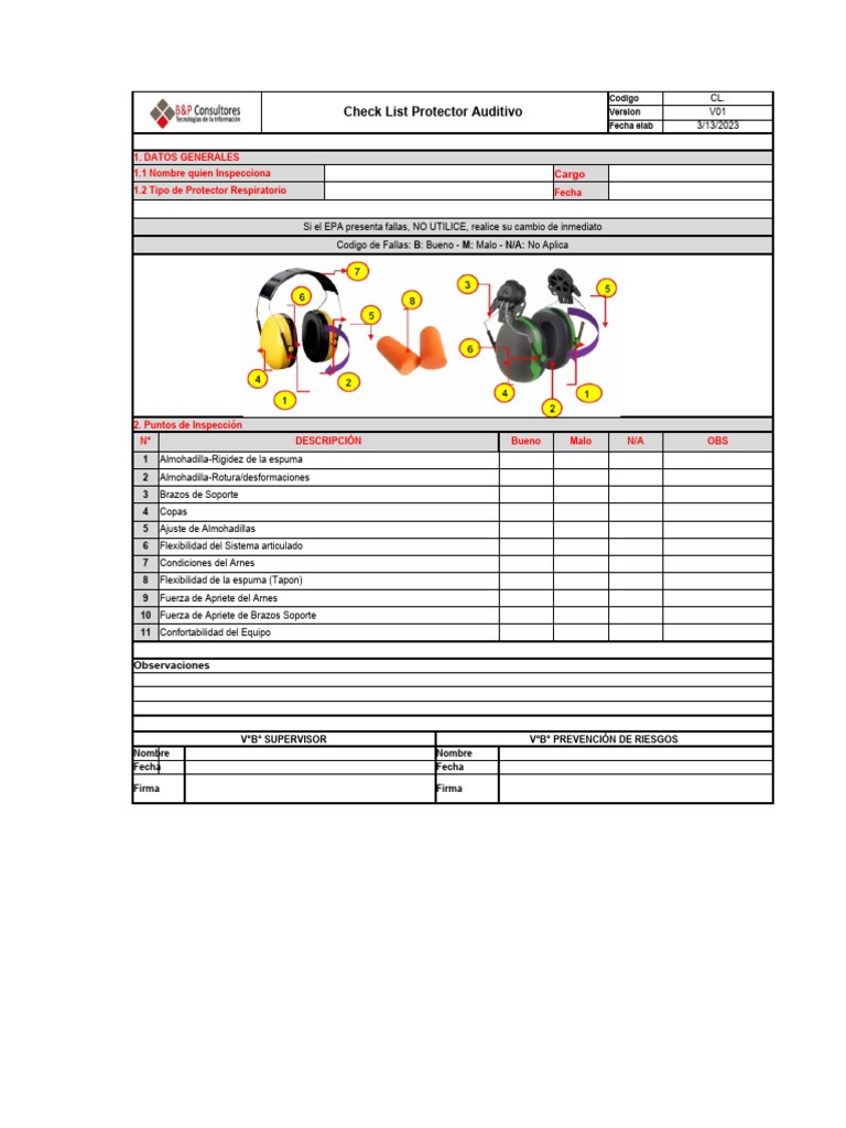 Check List Protector Auditivo | PDF