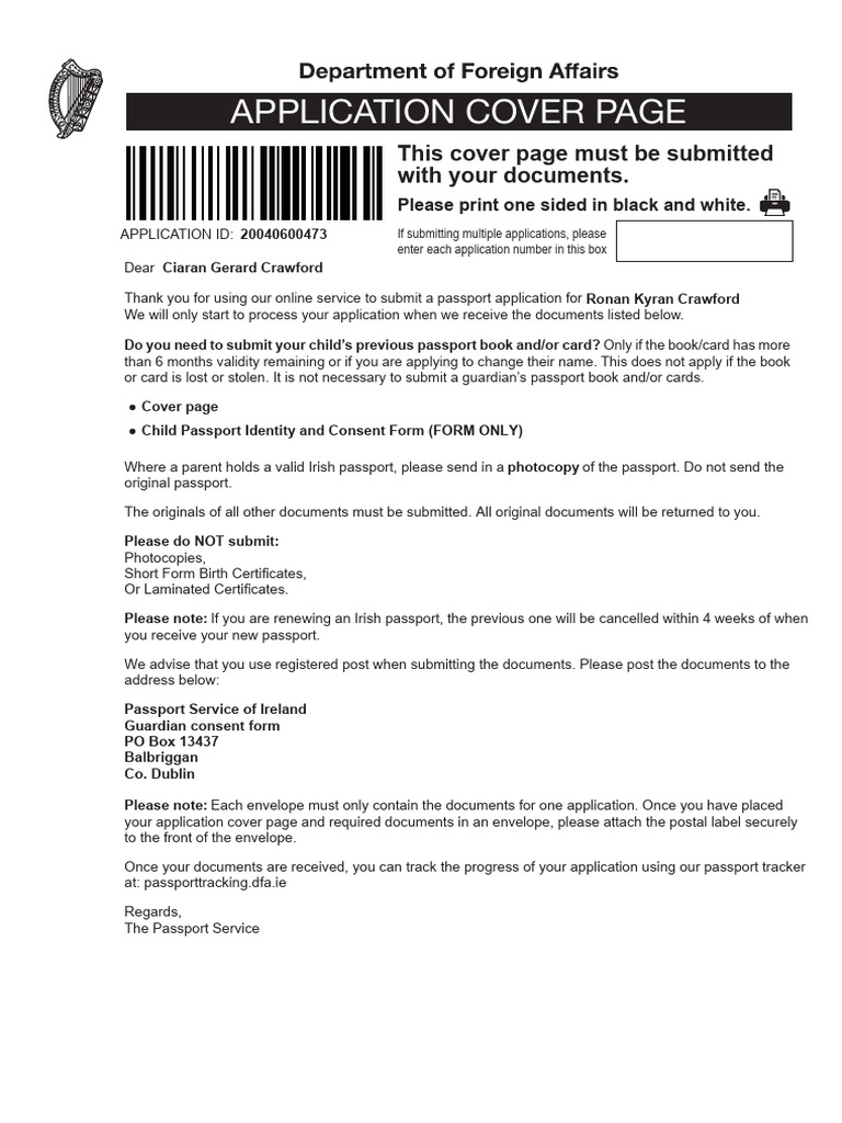 Child Passport Consent Form Ireland | PDF | Government | Government And ...