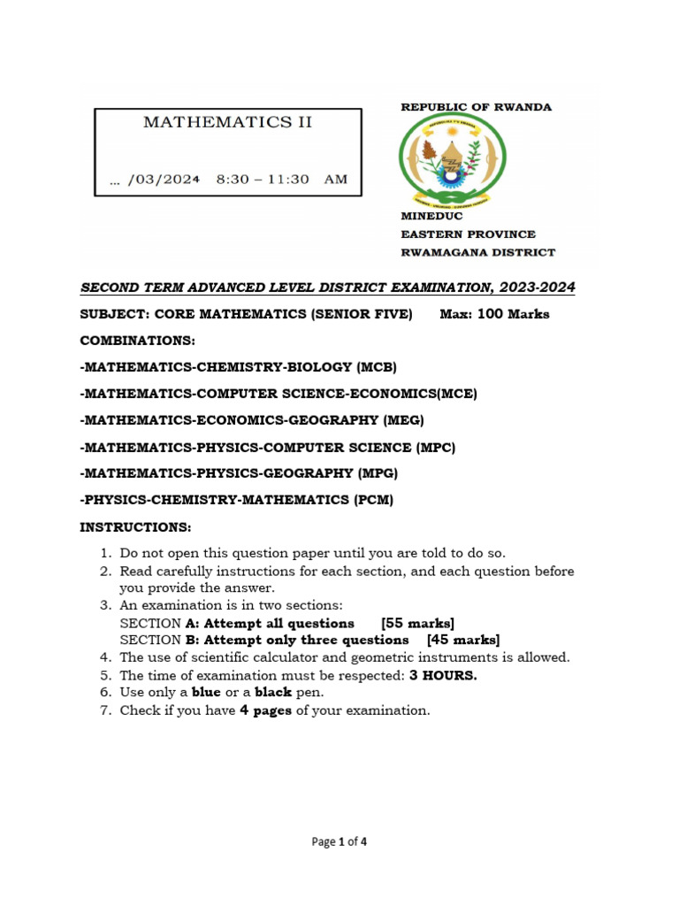 S5 Mathematics Exam Questions 2023-24 | PDF | Mathematical Physics ...