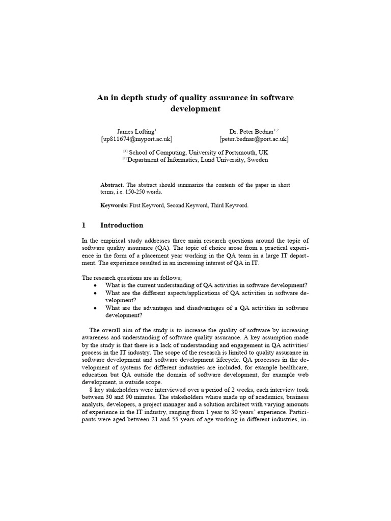 An in Depth Study of Quality Assurance in Software Development PDF(01)