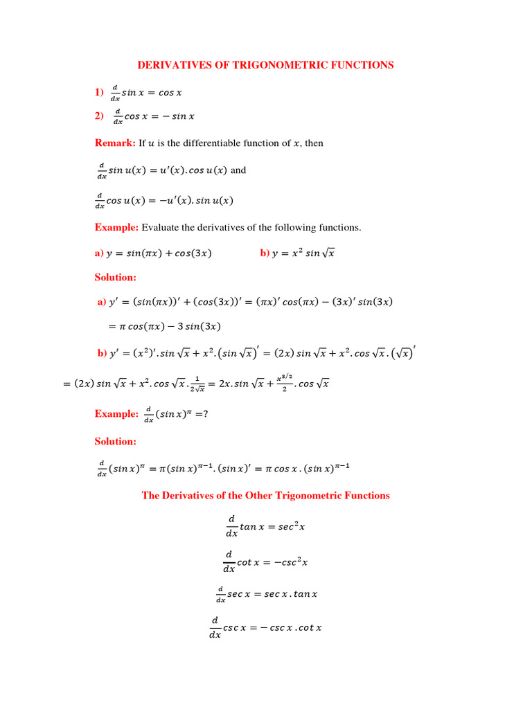 Derivatives of Trigonometric Functions | PDF | Derivative | Function ...