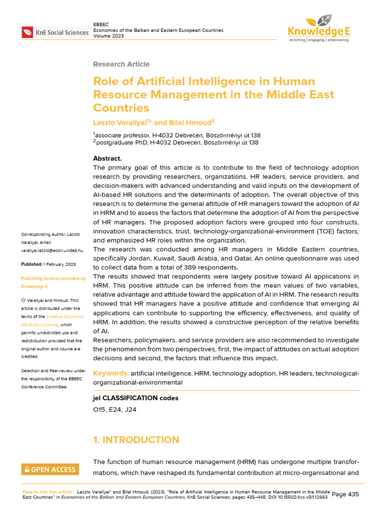 AI Adoption in Middle Eastern HRM | PDF | Factor Analysis | Human ...