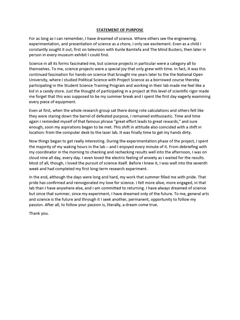 STATEMENT OF PURPOSE -ENGINEERING | PDF | Science