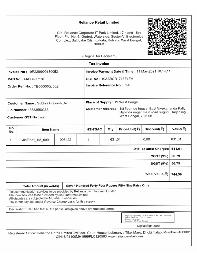 Jio wifi bill pdf