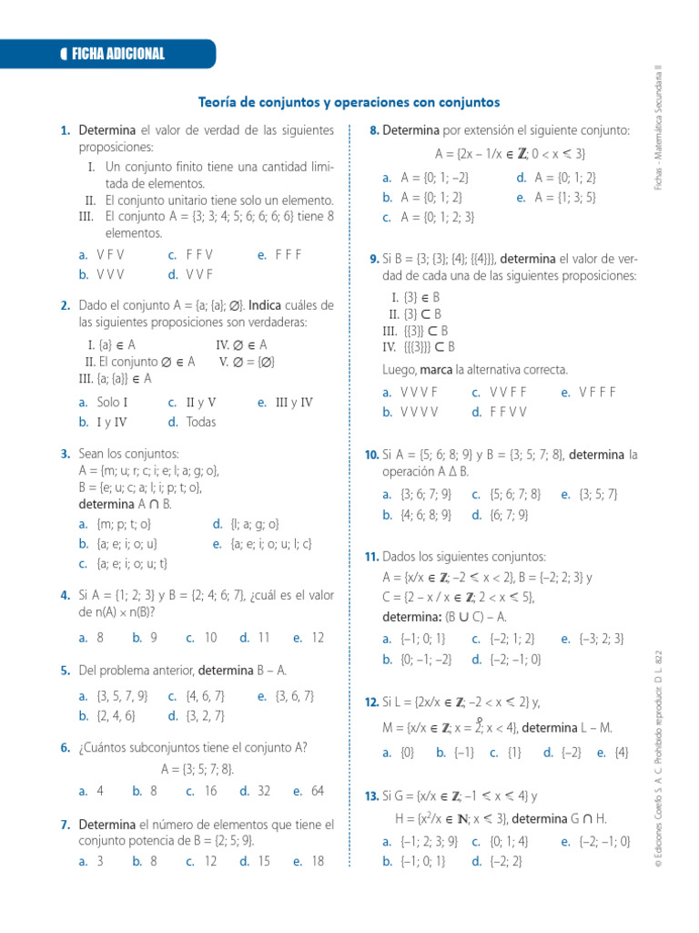 Ejercicios de Conjuntos para Secundaria | PDF | Lógica matemática | Lógica