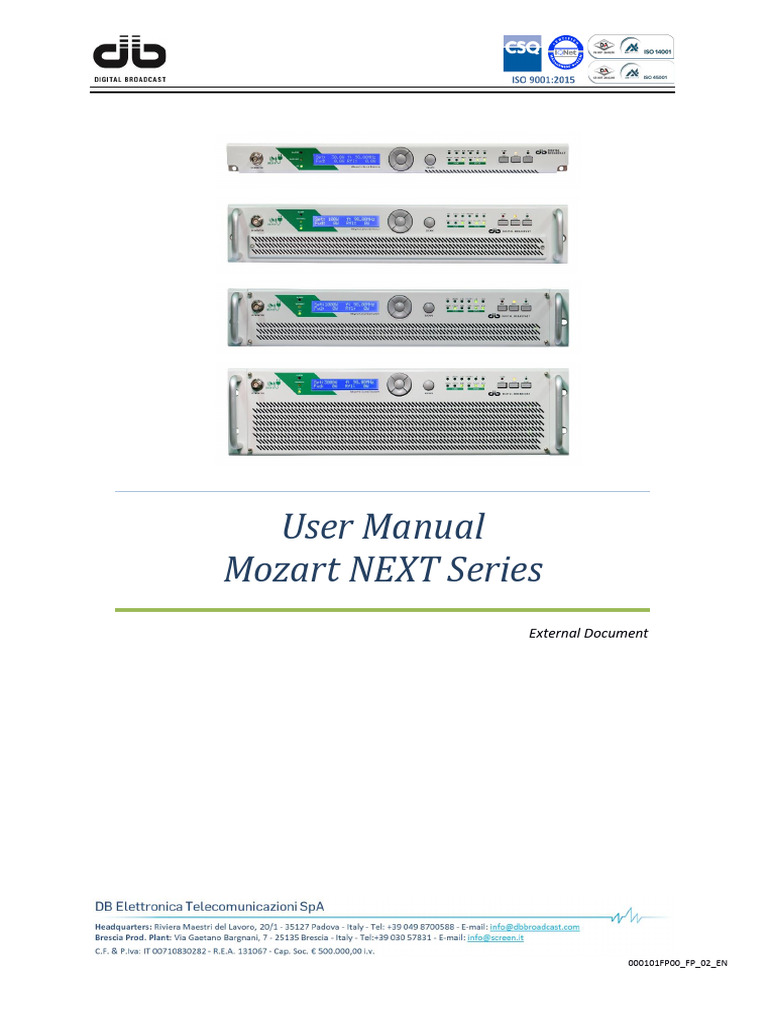 エッセンシャル　パワーオペレーティング Manual de Usuario Transmisores de FM Serie MOZART NEXT DB