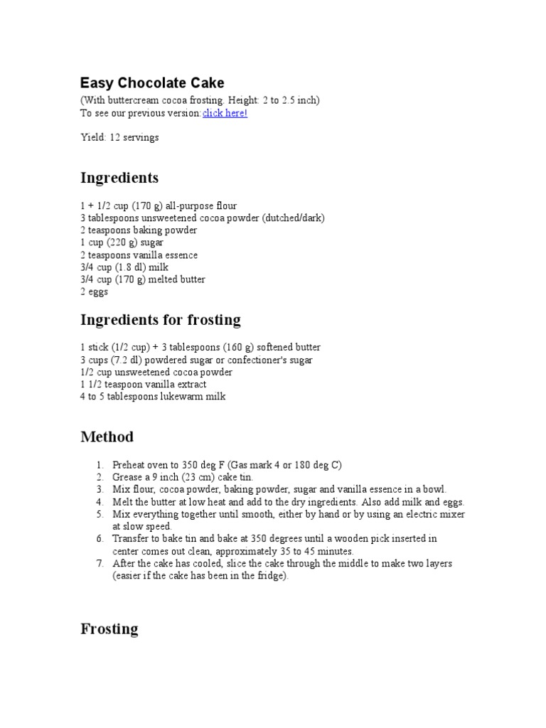 Easy Chocolate Cake | PDF