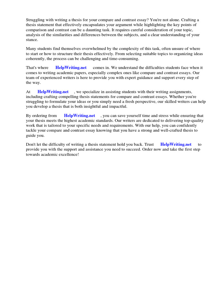 Thesis Examples For Compare and Contrast Essays | PDF | Essays | Thesis
