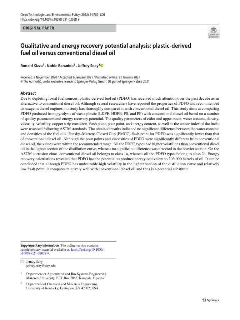 Qualitative and Energy Recovery Potential Analysis | PDF | Diesel Fuel ...
