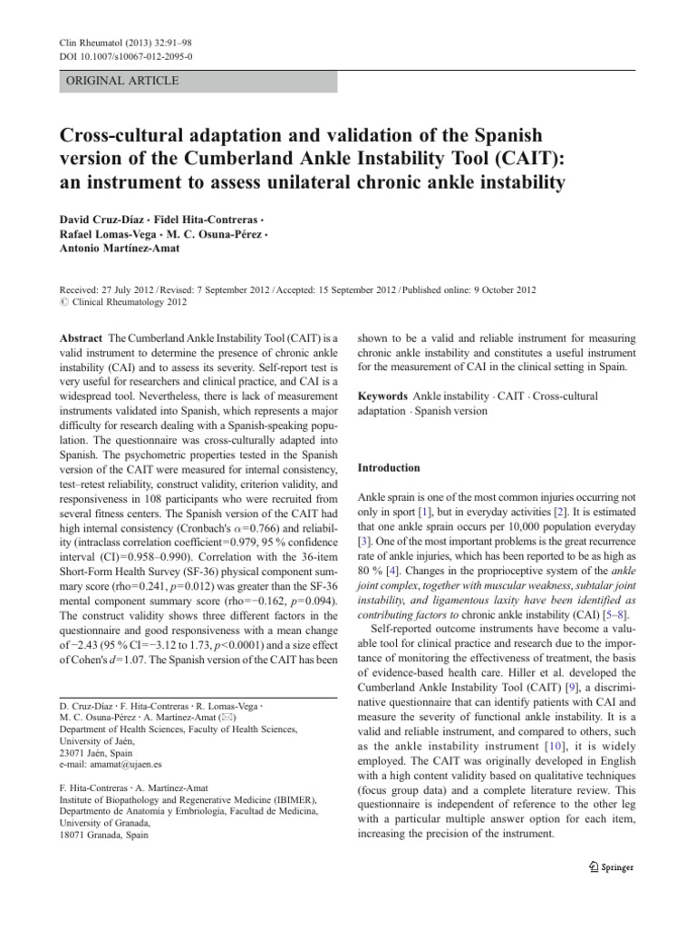 10.1007@s10067 012 2095 0 | PDF | Validity (Statistics) | Ankle