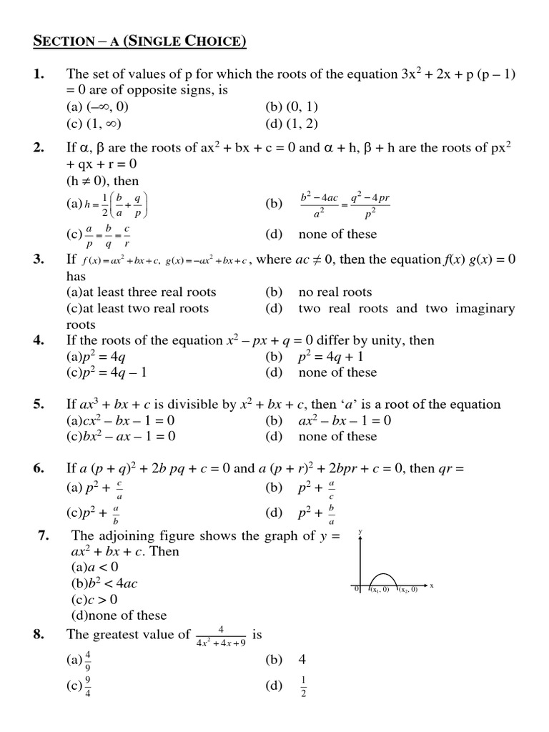 Quadratic Equations: Multiple Choice Questions | PDF | Quadratic ...