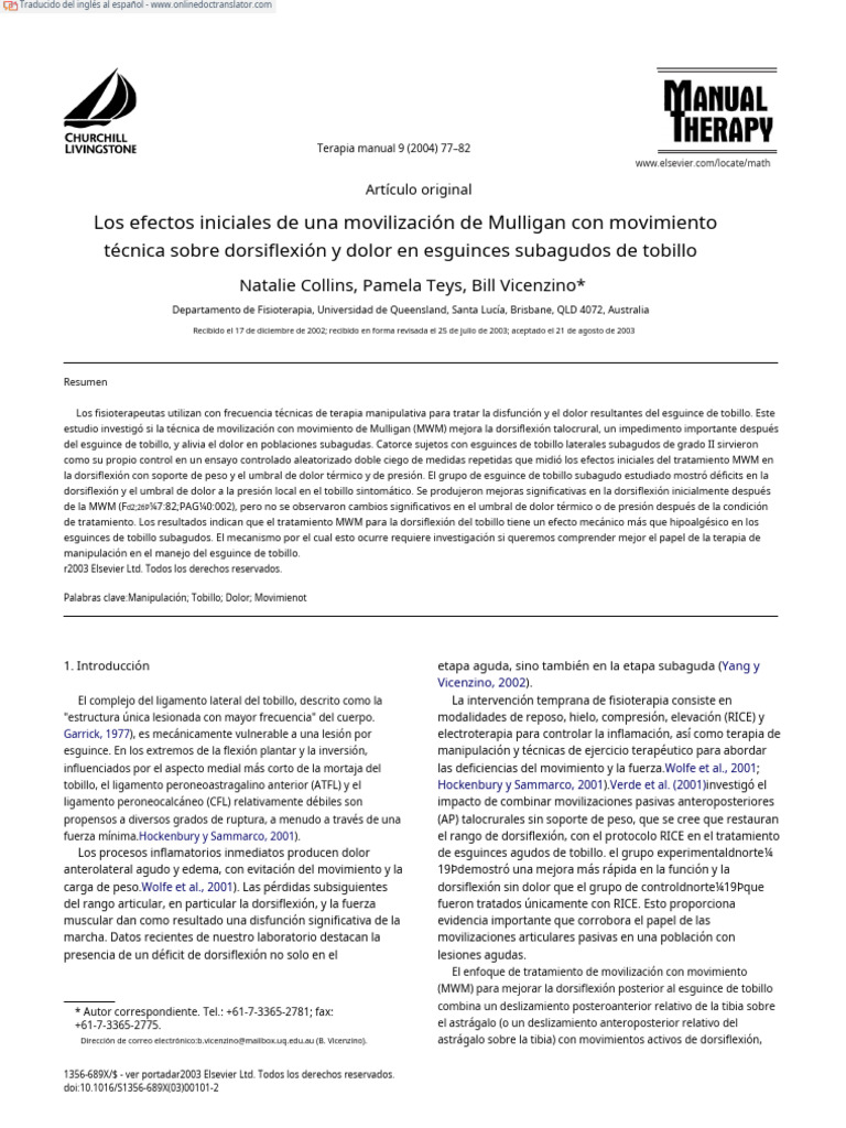 2004 The Initial Effects of A Mulligan's Mobilization With Movement ...