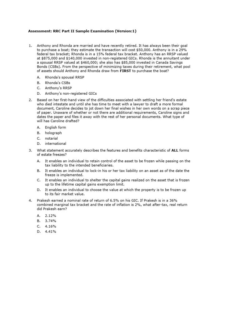 RRC Part II Sample Exam Overview | PDF | Trust Law | Taxes