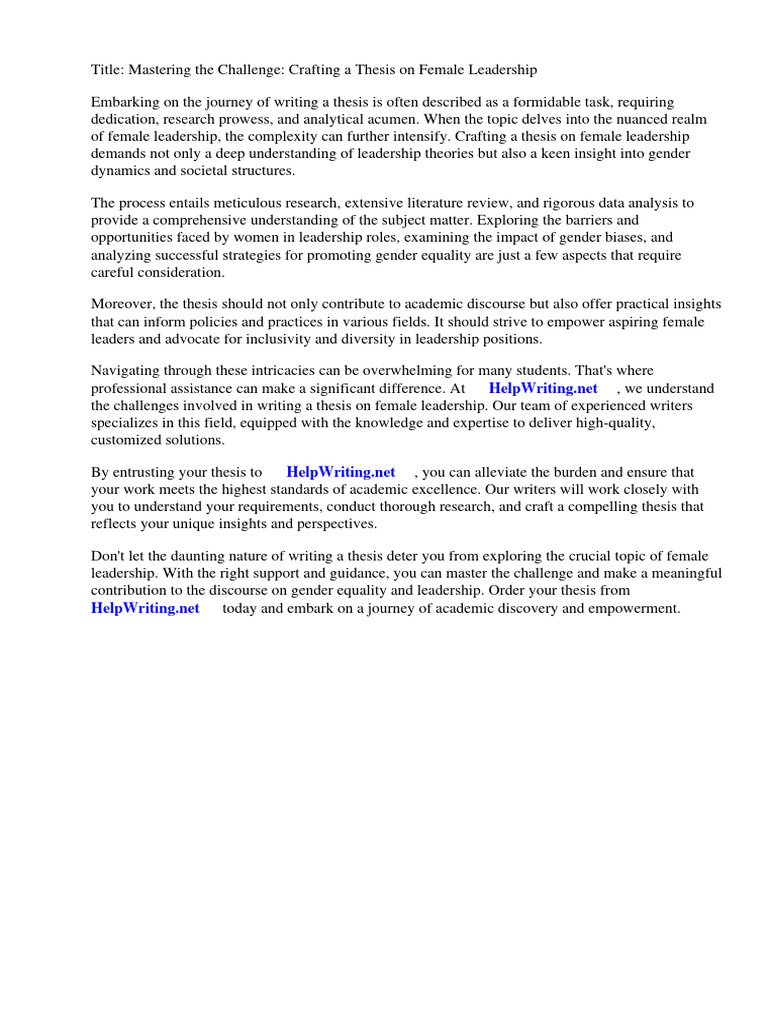 Thesis On Female Leadership | PDF | Leadership | Thesis