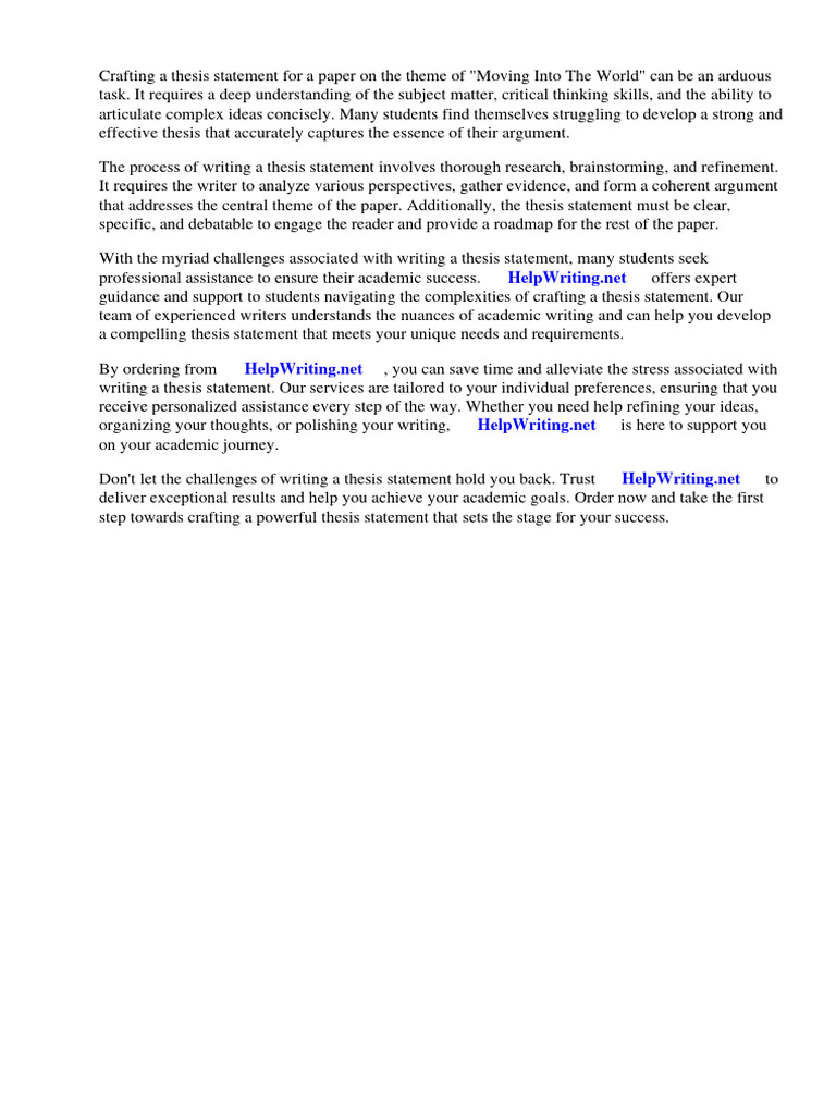 Thesis Statement For Moving Into The World | PDF | Thesis | Essays
