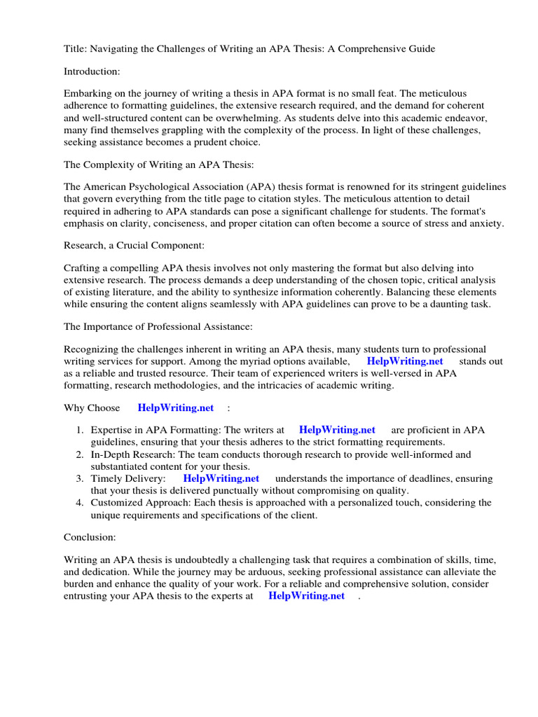 Apa Thesis Format Example | Download Free PDF | Apa Style | Thesis