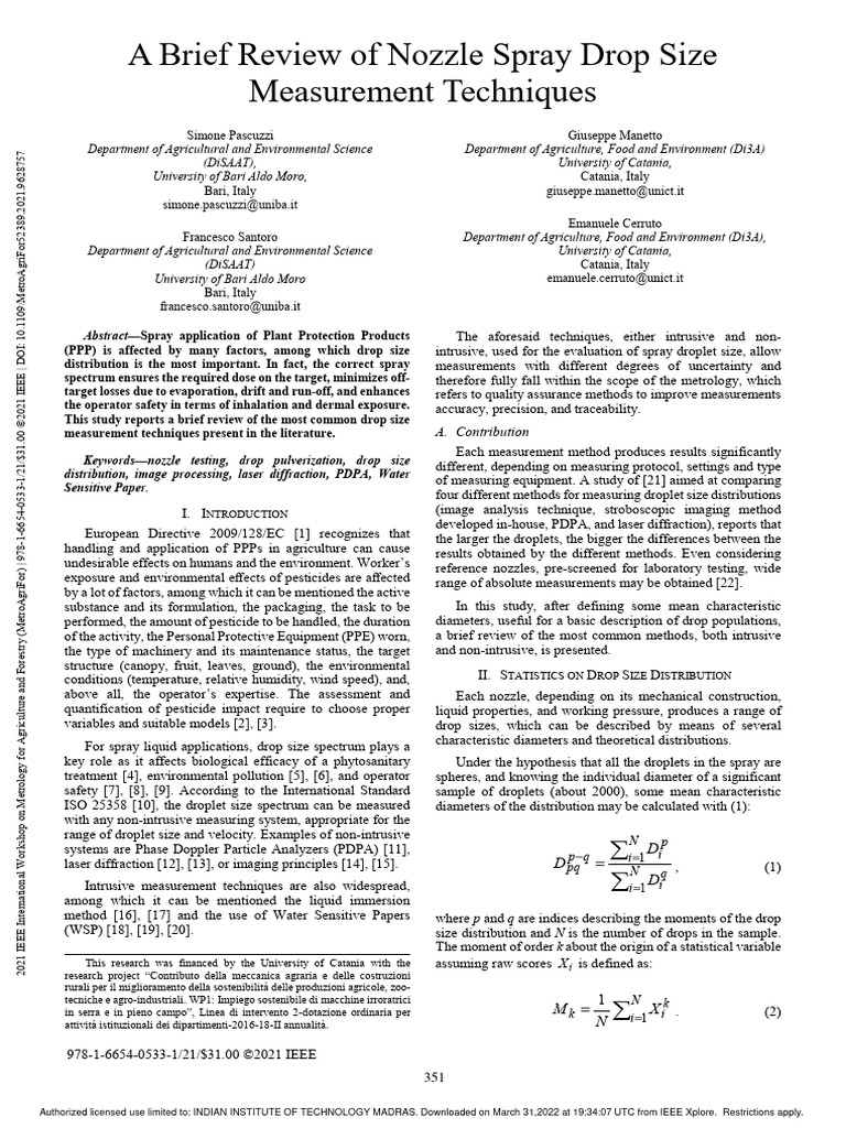 Spray Droplet Size Measurement Techniques | PDF | Scattering | Diffraction