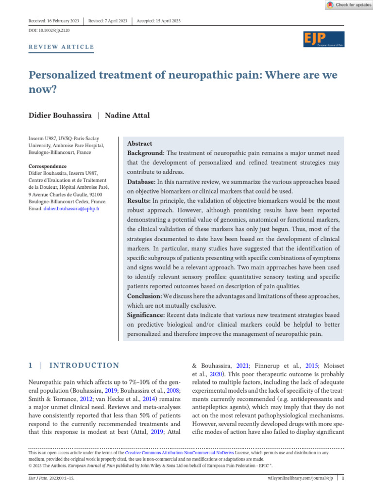 European Journal of Pain - 2023 - Bouhassira | PDF | Pain | Peripheral ...