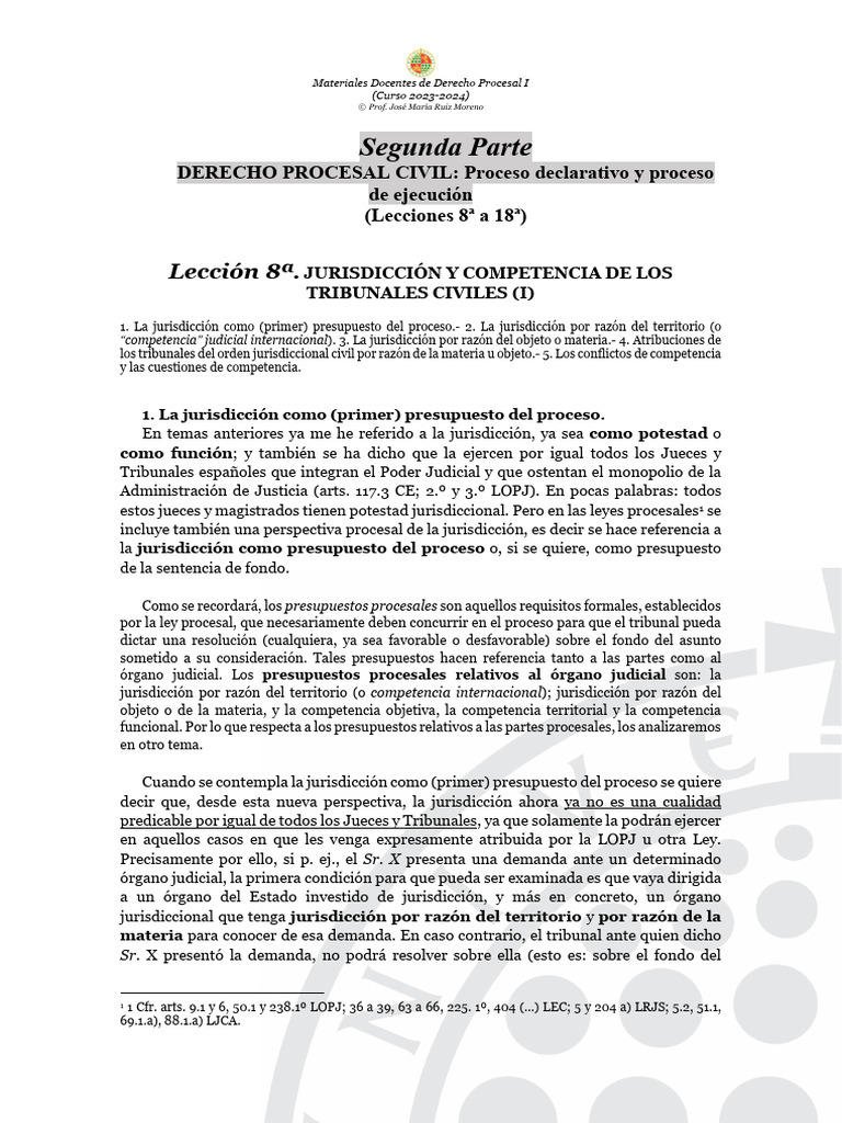 Jurisdicción y Competencia en Derecho Civil | PDF | Jurisdicción | Ley ...