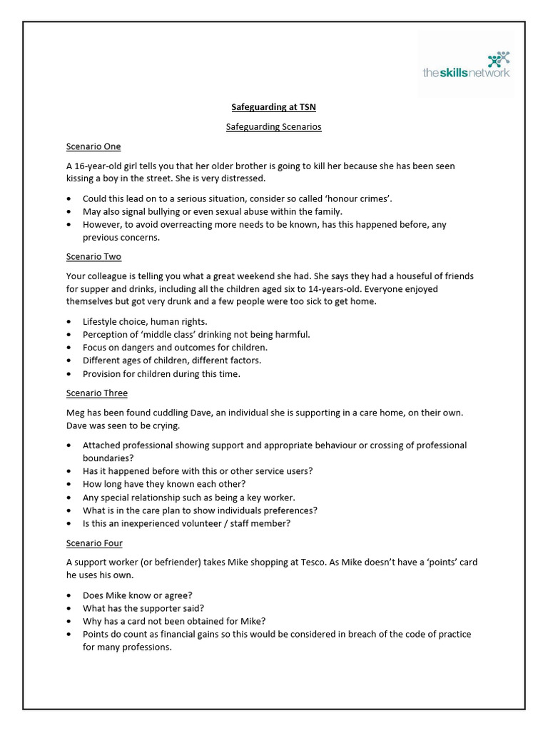 Safeguarding Scenarios and Guidance | PDF | Injustice | Behavioural ...