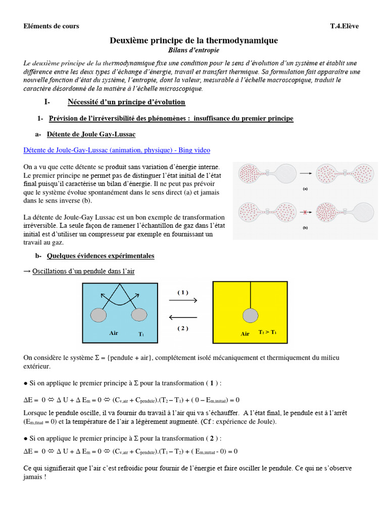 Bilans d'entropie en thermodynamique | PDF | Entropie | Deuxième ...